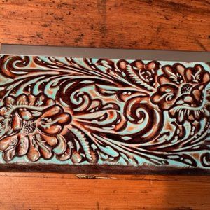 PATRICIA NASH WALLET - CAUCHY TOOLED BROWN & TURQUOISE